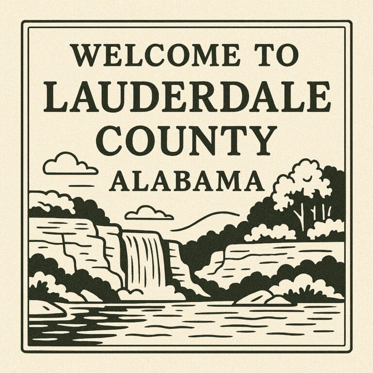 Lauderdale County Alabama Line Art Sign